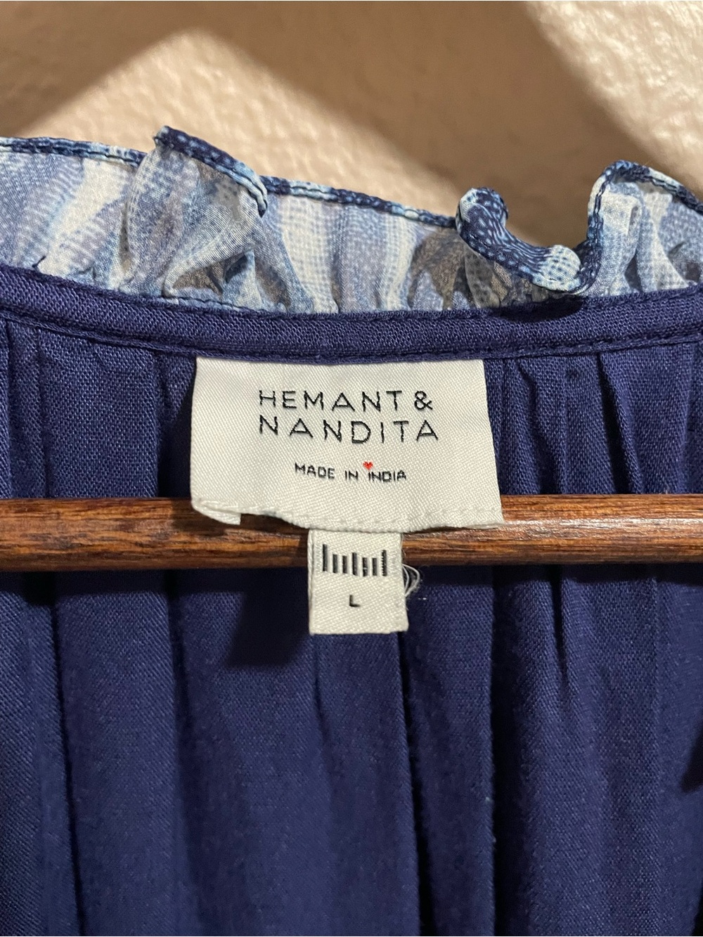 Hemant & Nandita Boho Indigo Patchwork V-Neck Dress - Picture 3 of 6